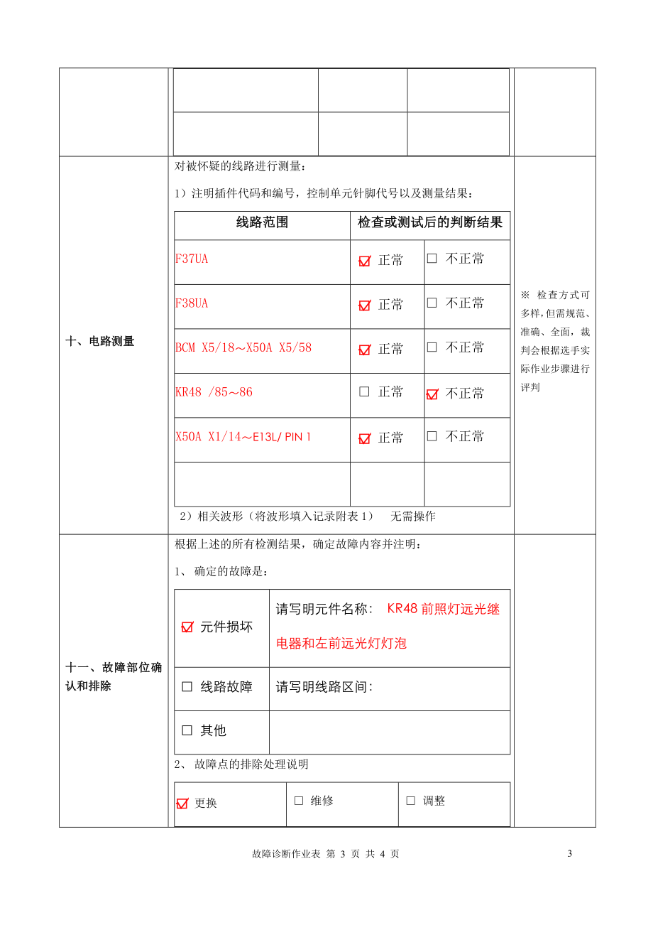 汽车故障诊断作业表(车身电器示例).docx_第3页