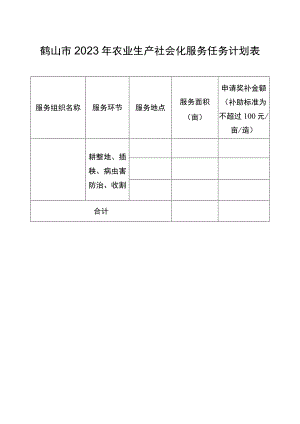 鹤山市2023年农业生产社会化服务任务计划表.docx