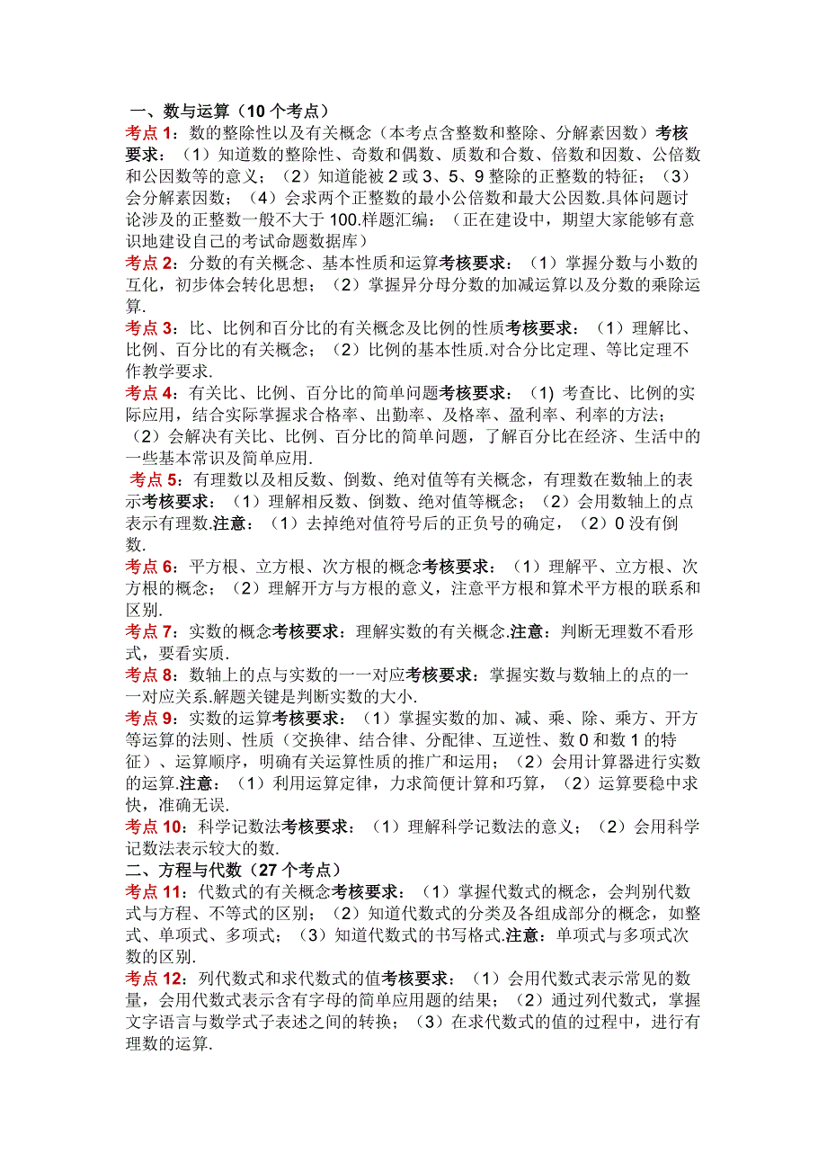 初中数学66个核心考点&考核要求.docx_第1页