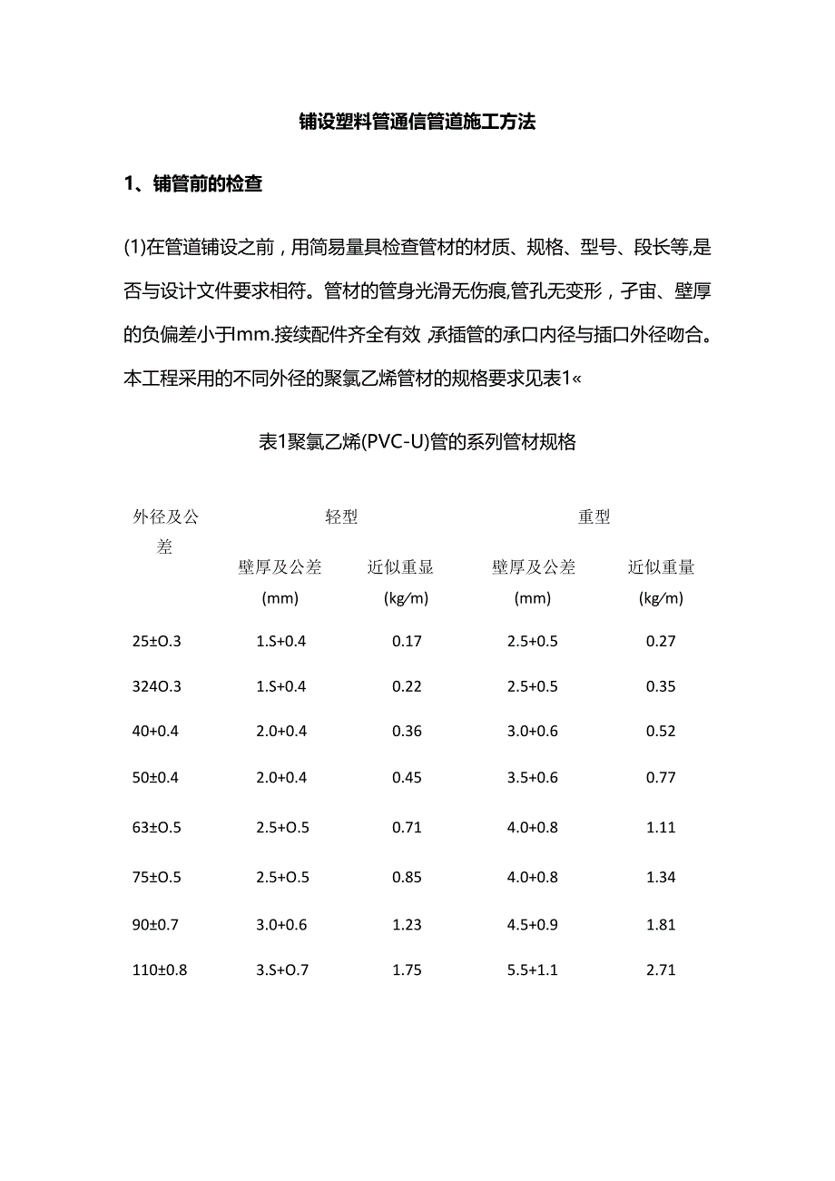 铺设塑料管通信管道施工方法全套.docx_第1页